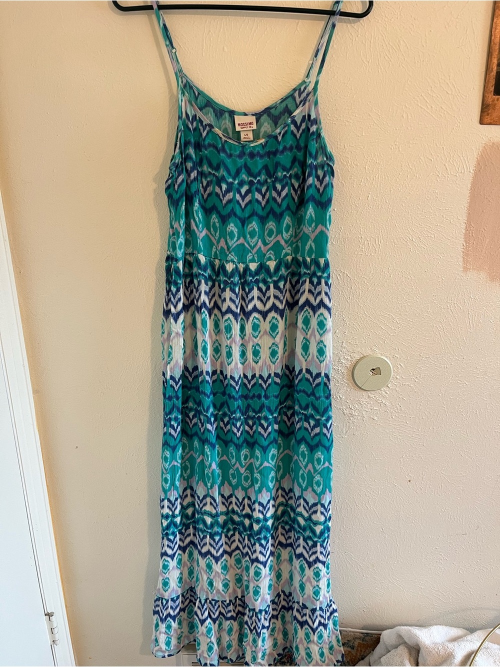 Mossimo Supply Co. Teal and Navy Ikat-Print Maxi Dress